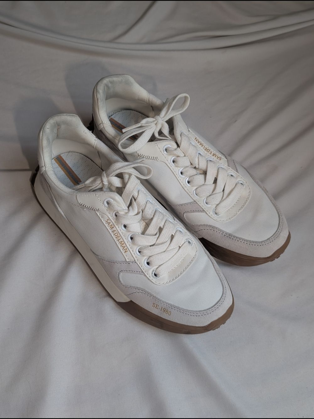 Sam Edelman Layla White and Tan Casual Sneakers - Picture 3 of 6